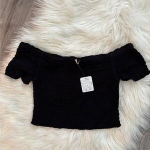 Free People Black Textured Crop Top